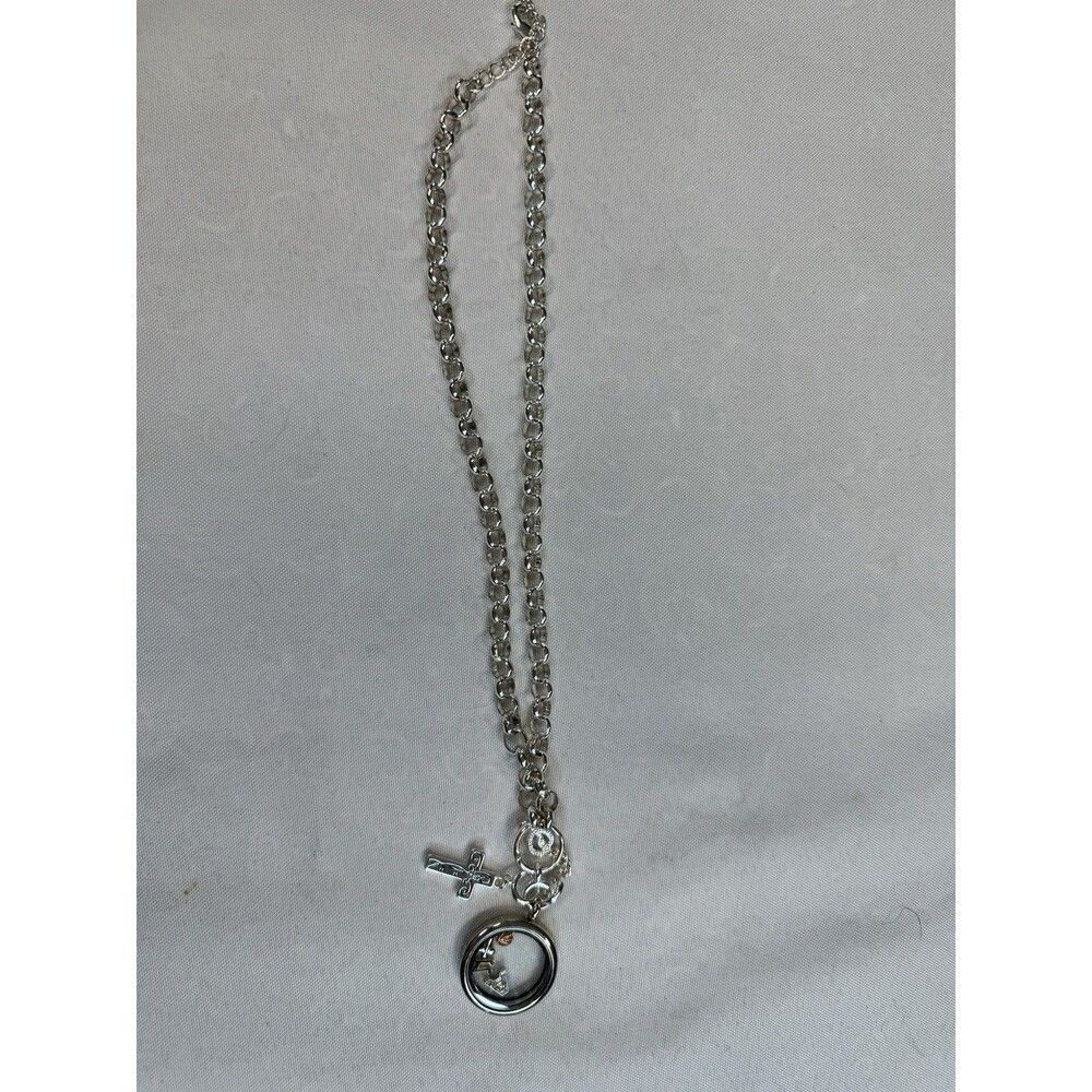 Floating Glass Locket Charm Necklace Silver Tone Rolo Chain Dangle Charms Letter